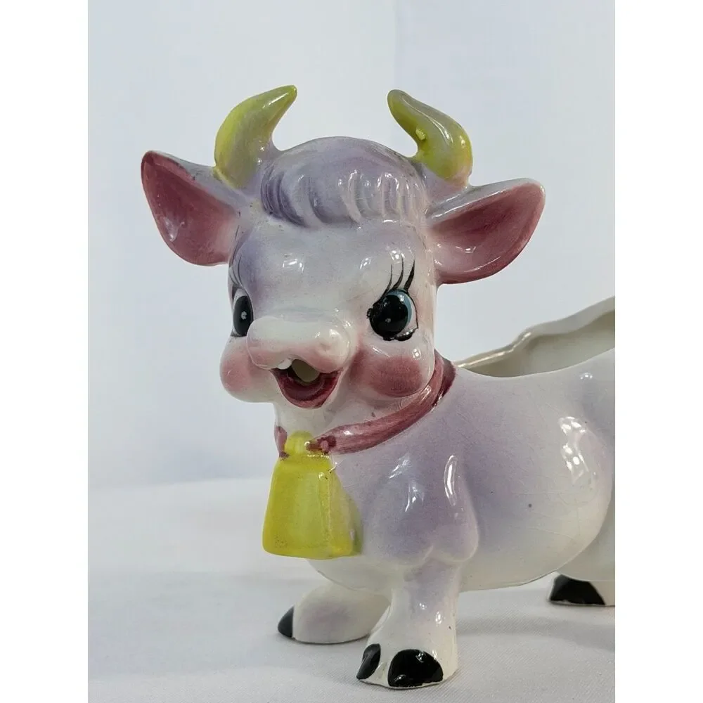 VTG Anthropomorphic Dairy Cow Planter Bell Made in Japan Farmhouse